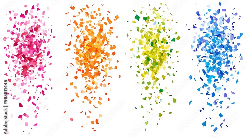 Poster festive confetti splashes set on white background - vector illustration with colorful paper elements