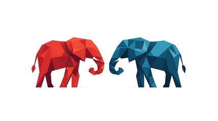 Dynamic Red Elephant and Blue Donkey Logo Vector on Clean White Background