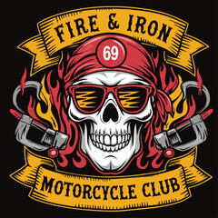 Fire and iron Motorcyle club illustration vector .