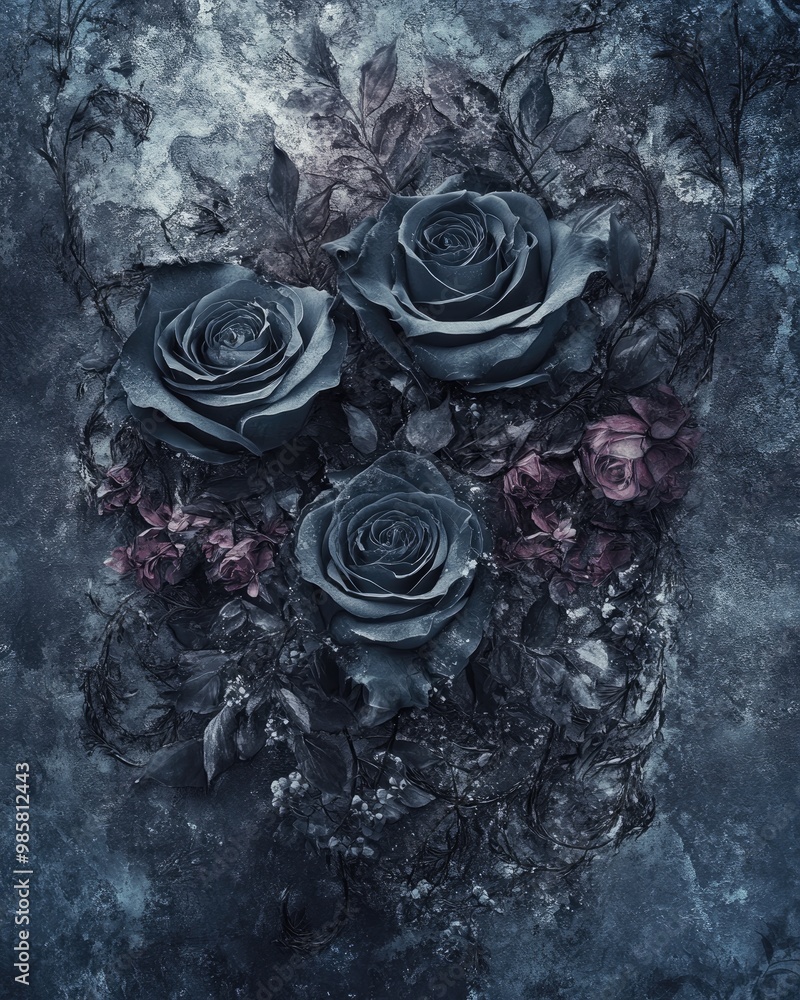 Canvas Prints gothic floral composition featuring dark roses and creepy elements on a mysterious background