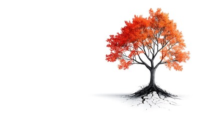 Obraz premium A vibrant tree with orange foliage stands against a white background, showcasing the beauty of autumn and nature's elegance.