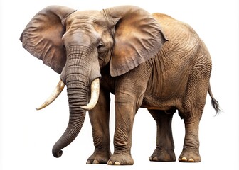 Obraz premium A majestic elephant stands alone on a transparent canvas, its gentle features softened by a halo of light.