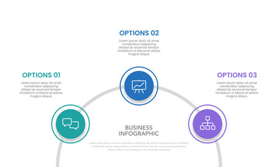 Infographic semicircle with 3 options to success. Business presentation, Planning, Strategy and Marketing. Vector illustration.