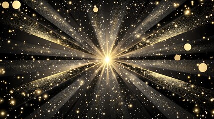 Opulent Art Deco Event Poster with Black, Silver, and Gold Geometric Design Elements and Sparkling Beams of Light - Elegant Vintage Style Background for Gala or Formal Event Flyer Advertisement