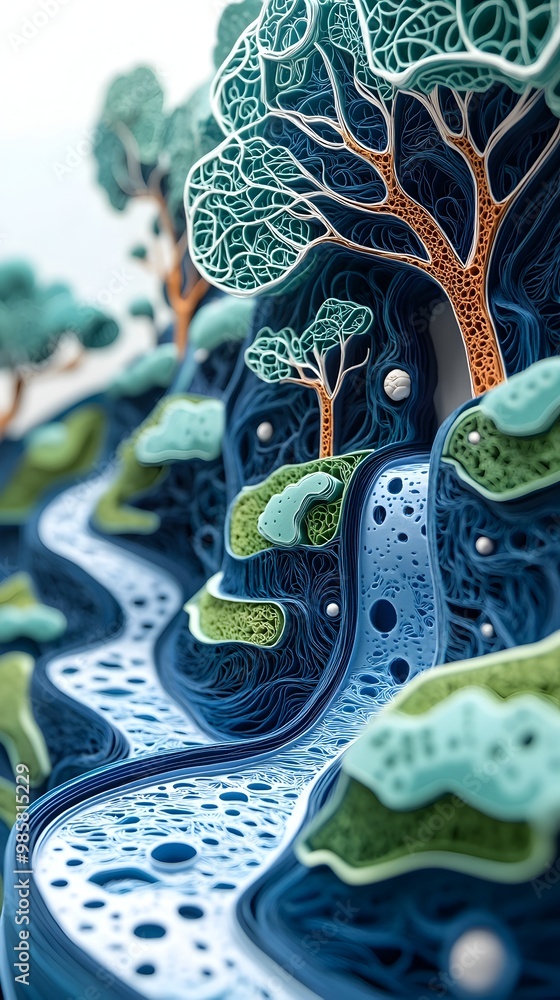 Poster multilayered 3d paper cut of the lymphatic system with nodes and vessels
