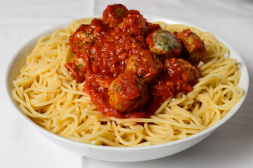 Spaghetti with Meatballs and Spicy Tomato Sauce American Style Pasta