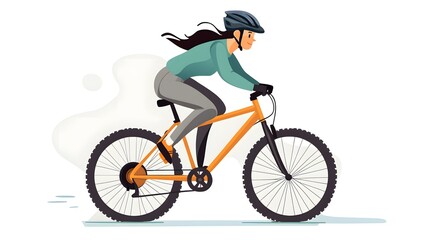 Fototapeta premium A person riding an off-road bicycle, with a flat design featuring simple lines and minimal details, set against a white background in an illustrative style.