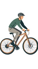 Obraz premium A person riding an off-road bicycle, with a flat design featuring simple lines and minimal details, set against a white background in an illustrative style.