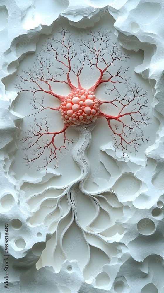 Poster multilayered 3d paper cut representation of neuron structure and components