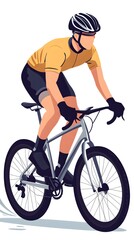 Obraz premium A person riding an off-road bicycle, with a flat design featuring simple lines and minimal details, set against a white background in an illustrative style.