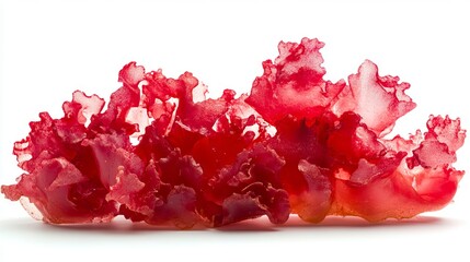 A close up of a piece of red jelly on a white surface