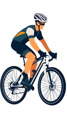 Naklejka premium A person riding an off-road bicycle, with a flat design featuring simple lines and minimal details, set against a white background in an illustrative style.