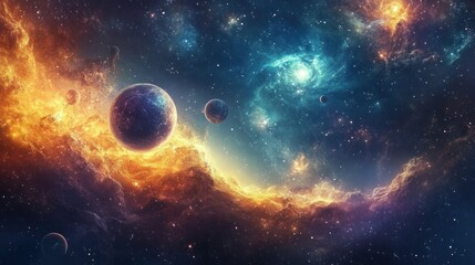 Celestial Landscape with Planets and Nebulae