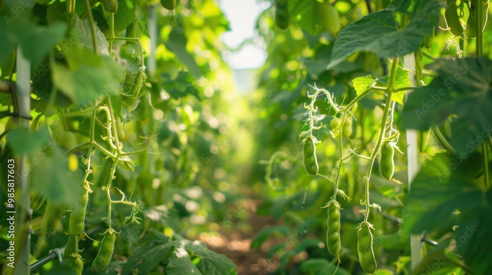 Canvas Prints Green Pea Plants in a Greenhouse