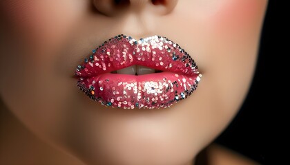 Glamorous Lipstick Showcase with Sparkling Sequins and Striking Womens Lips