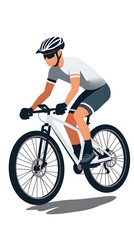 Naklejka premium A person riding an off-road bicycle, with a flat design featuring simple lines and minimal details, set against a white background in an illustrative style.