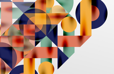 Circles and shadows. Colorful round elements with triangles, semi circles and other shapes. Vector Illustration For Wallpaper, Banner, Background, Card, Book Illustration, landing page