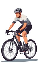 A person riding an off-road bicycle, with a flat design featuring simple lines and minimal details, set against a white background in an illustrative style.