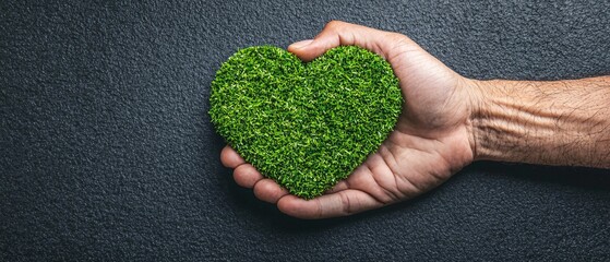 Hand Holding Green Heart Shape of Grass