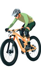 Naklejka premium A person riding an off-road bicycle, with a flat design featuring simple lines and minimal details, set against a white background in an illustrative style.