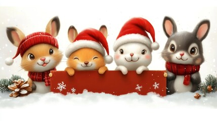 Merry Christmas! Christmas cute animals character on a white background