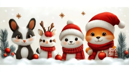 Merry Christmas! Christmas cute animals character on a white background