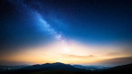 Fototapeta premium Horizon under starry night, gentle clouds drifting, deep darkness.