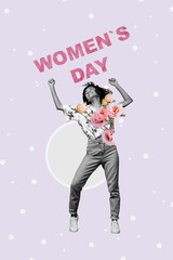 Vertical poster collage young woman girl dance celebrate holiday party carefree clubber blossom...