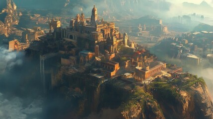 Fototapeta premium Ancient City Perched Atop a Rocky Cliff