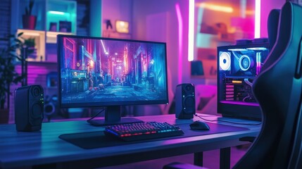 Gaming Setup With Neon Lights