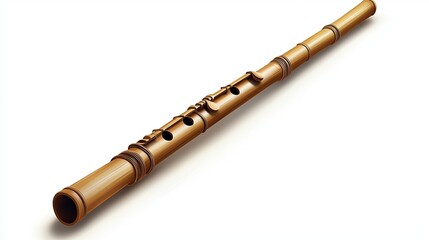 Naklejka premium Captivating Harmony: A Realistic Vector Illustration of a Handcrafted Wooden and Bamboo Flute Celebrating the Ethereal Sounds of Nature on a Clean White Background