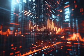 Abstract digital data flow with glowing lines, orange, blue, and black background.