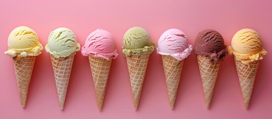 A visually appealing assortment of various flavors of ice cream scoops including vanilla strawberry chocolate and mint