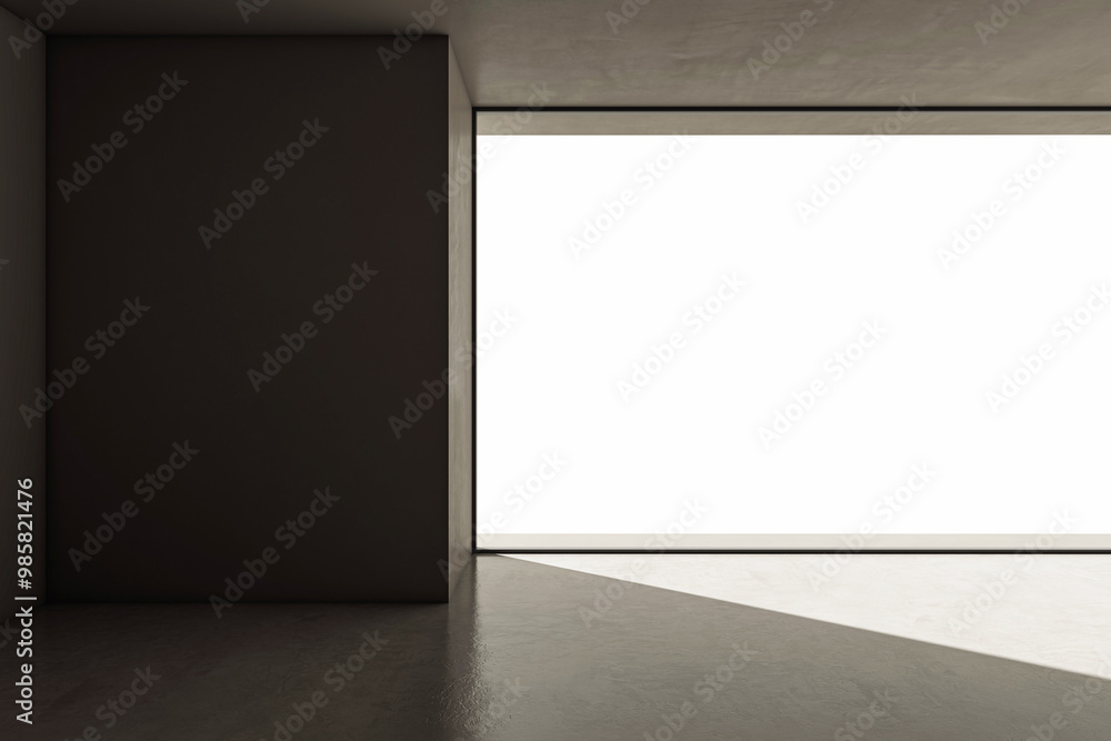 Poster modern empty room with large window casting shadow on floor. 3d rendering