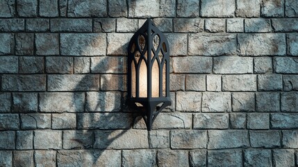 Gothic Lantern on Stone Wall with Light and Shadow
