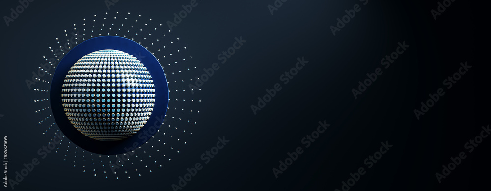 Poster Abstract 3D sphere with geometric pattern on dark background. 3D Rendering