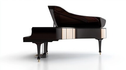 Elegant Black Grand Piano Isolated on a Pristine White Background: A Majestic Display of Classical Musical Artistry and Acoustic Excellence






