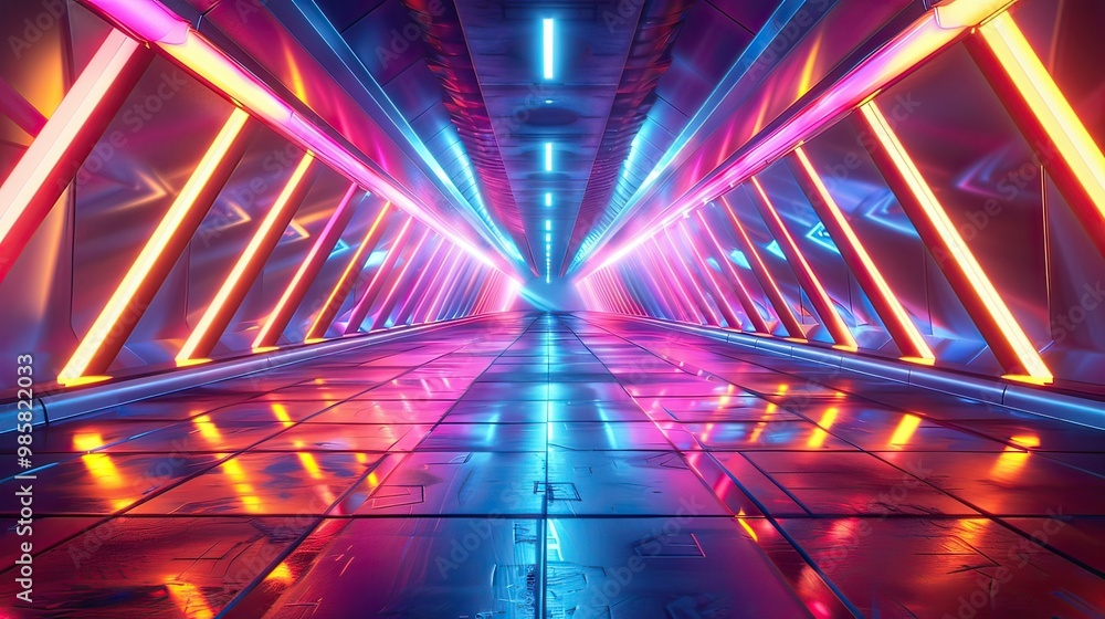 Aufkleber a surreal retro tunnel that appears to be floating in space, with glowing triangle lights casting co