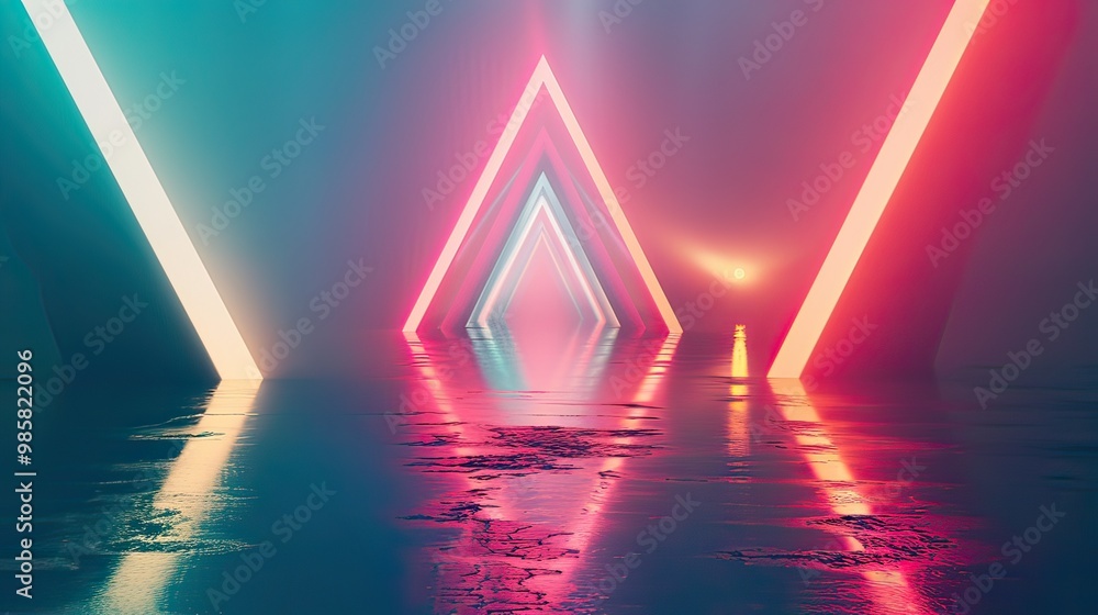 Aufkleber a surreal retro tunnel that appears to be floating in space, with glowing triangle lights casting co