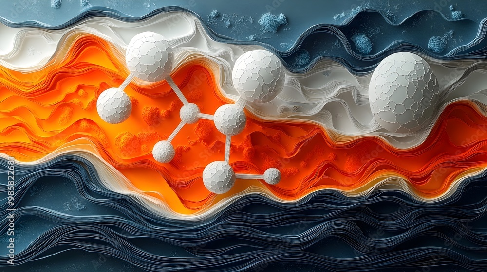 Poster Layered Paper Cut of a Nitrogen Molecule with Dynamic Wave Like Patterns