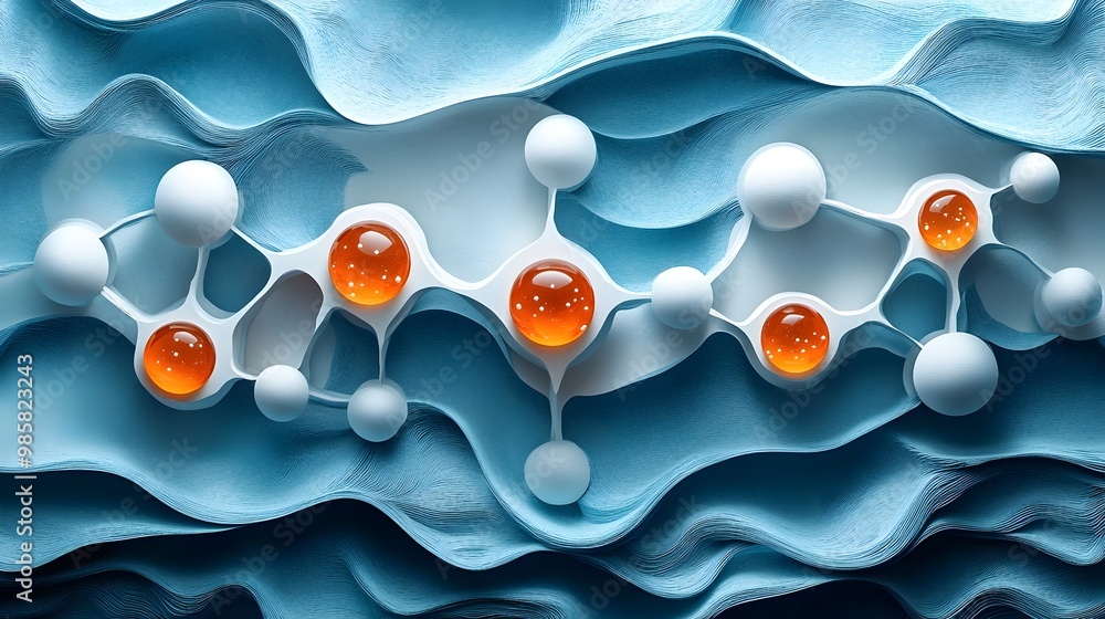 Poster whimsical paper cut of a simple salt molecule with a layered lattice pattern