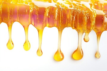 Isolated liquid syrup flowing honey against a white backdrop. Generative Ai