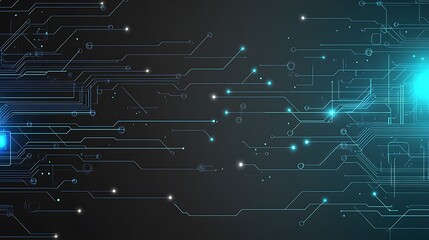 Abstract Digital Circuit Board with Glowing Blue Lines and White Dots