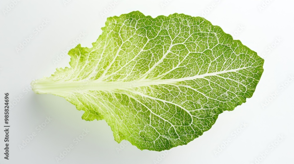 Sticker A Single Green Leaf with Visible Veins and a White Background