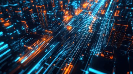 Abstract Futuristic Cityscape with Glowing Lines and Structures