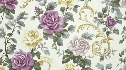 A Classic French-Inspired Vintage Wallpaper with Delicate Patterns and Soft Pastel Hues, Perfect for Adding Charm and Sophistication to Any Space