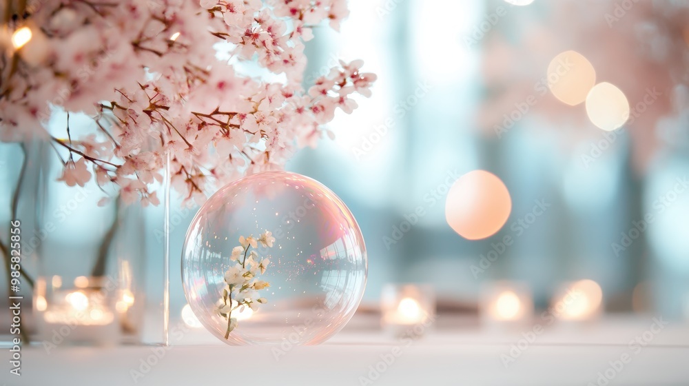 Poster a table setting with a unique soap bubble centerpiece, adding a touch of whimsy and sophistication t