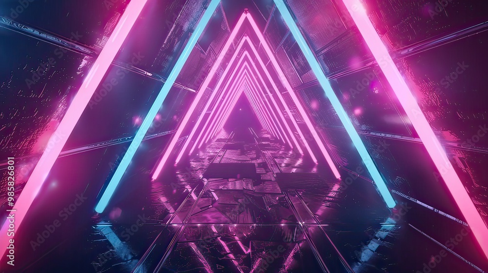 Aufkleber a playful flying tunnel with glowing triangle lights, featuring an animated retro color scheme of pi