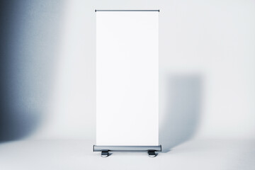 Blank roll-up banner mockup with gradient background. 3D Rendering