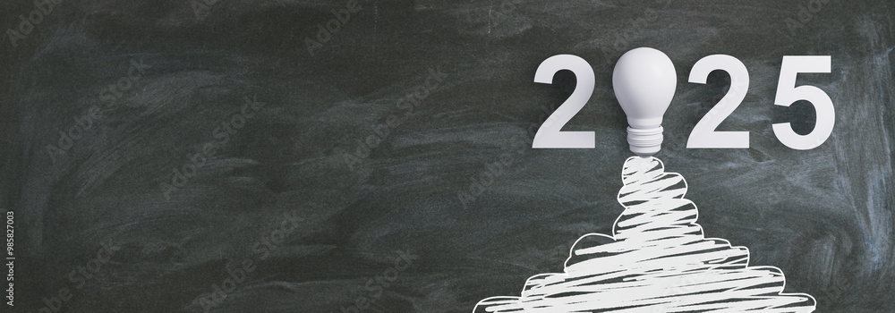 Leinwandbilder lightbulb with 2025 text on chalkboard. 3d rendering
